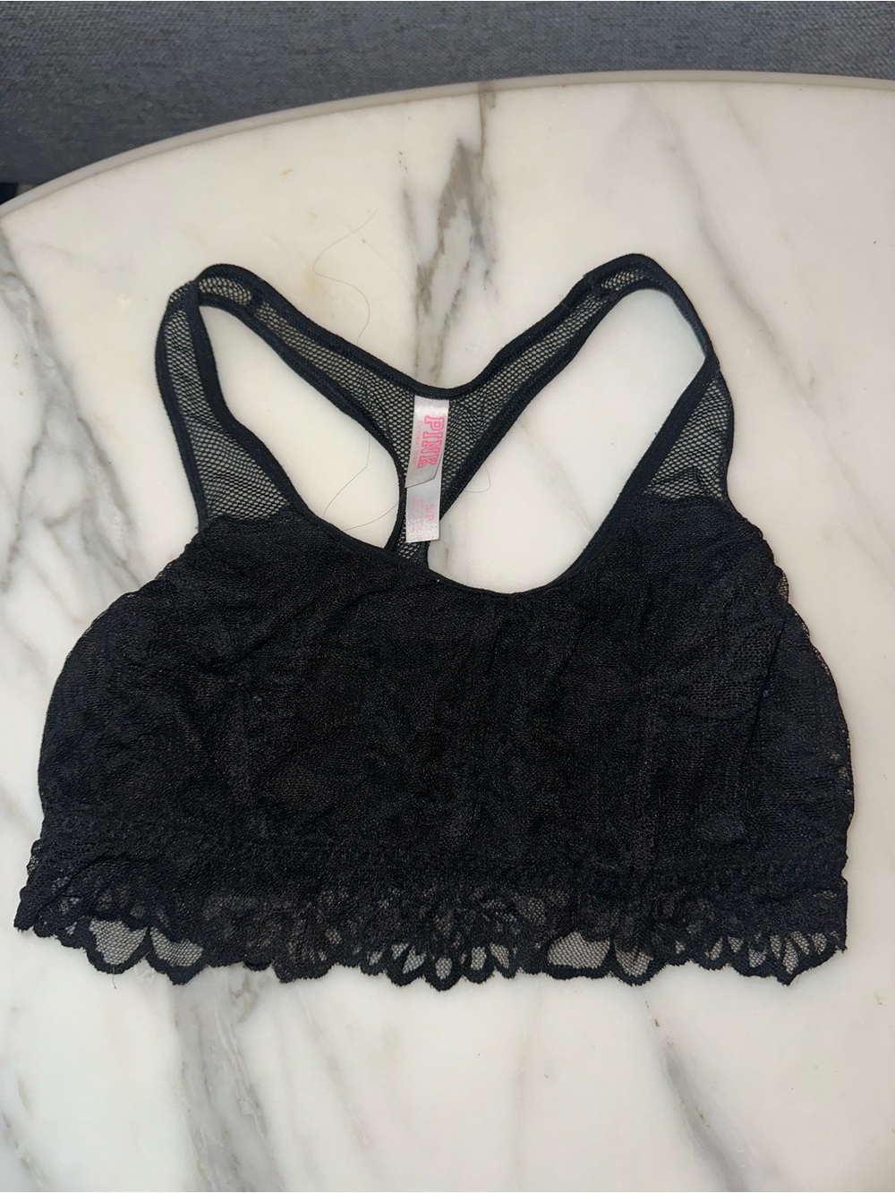 PINK Victoria's Secret Black Lace Racerback Bralette